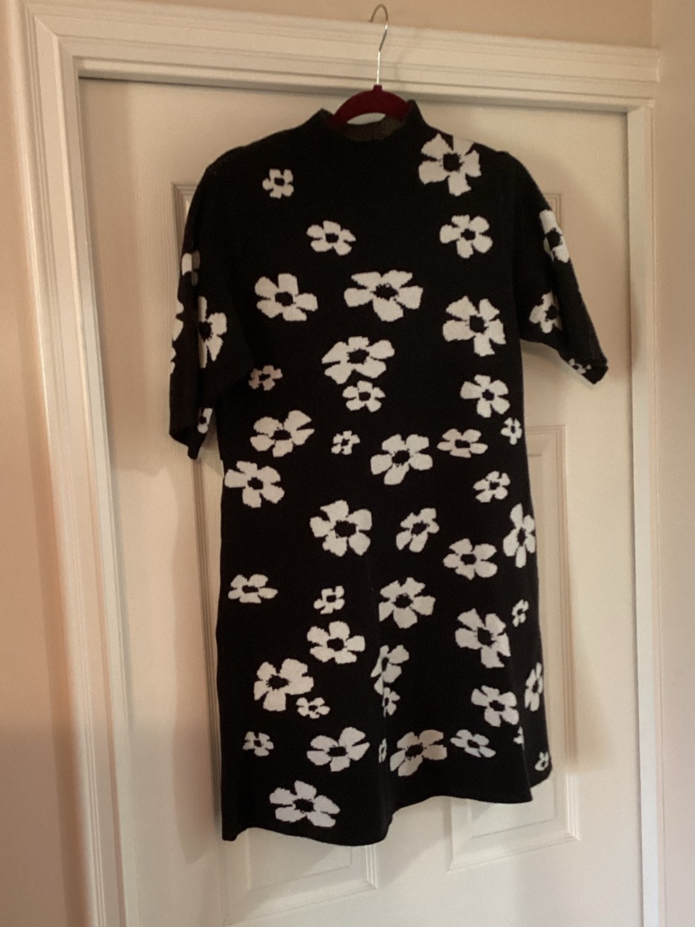 Black Floral Knit Mini Dress - Women's